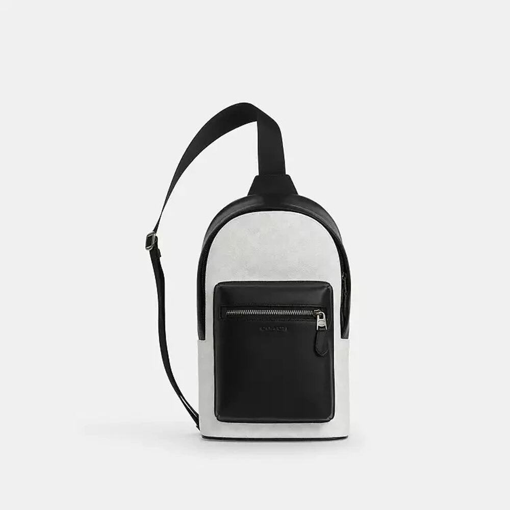 NWT B10-001 Authentic Coach West Pack In Signature Canvas Leather Chalk/Black